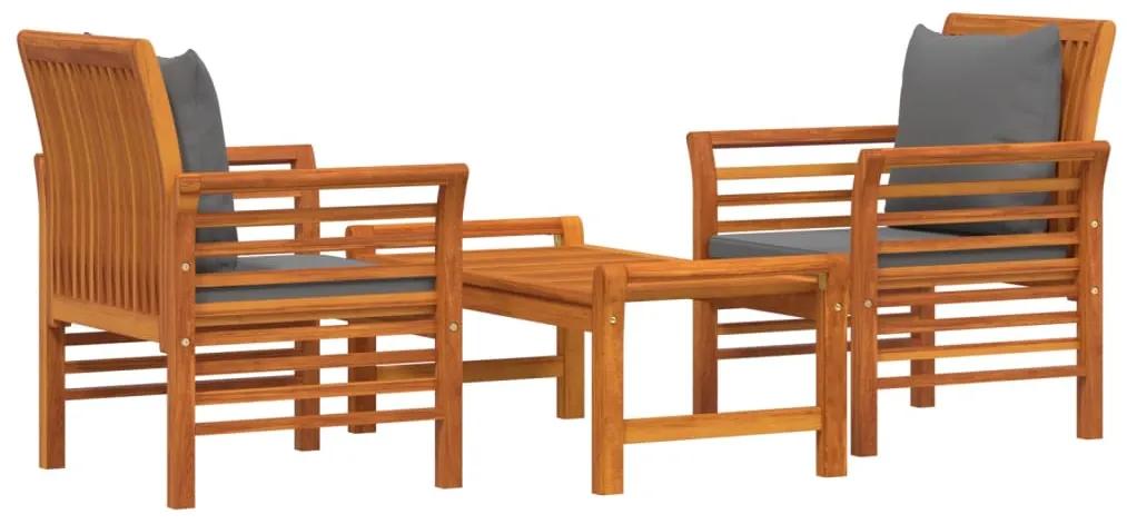 Set mobilier de gradina cu perne, 3 piese, lemn masiv de acacia Morke gra, 2x fotoliu + masa, 1