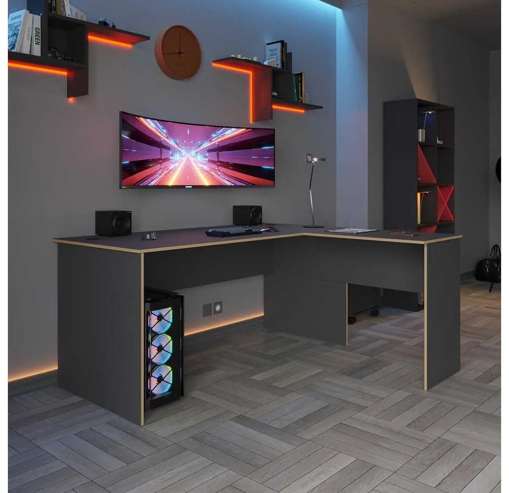 Masă PC de colț Raven (antracit + stejar) . 1109410