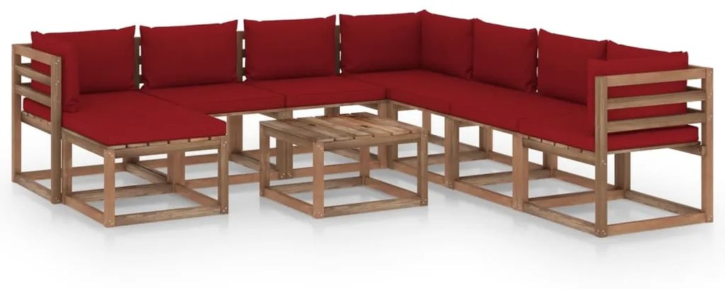 3067557 vidaXL Set mobilier de grădină cu perne roșu vin, 9 piese