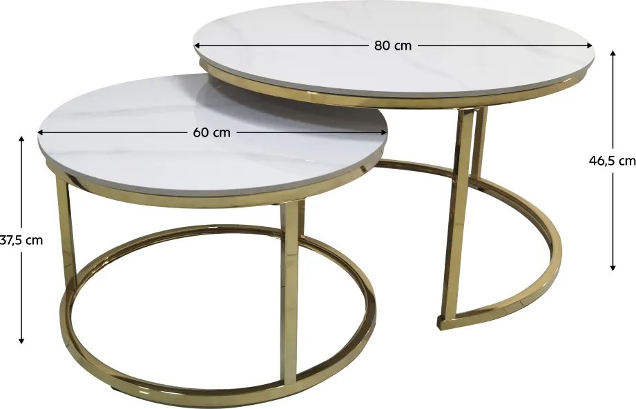 Set 2 mese de cafea, imitaţie de marmură/gold crom-auriu, DEVNET 3 NEW