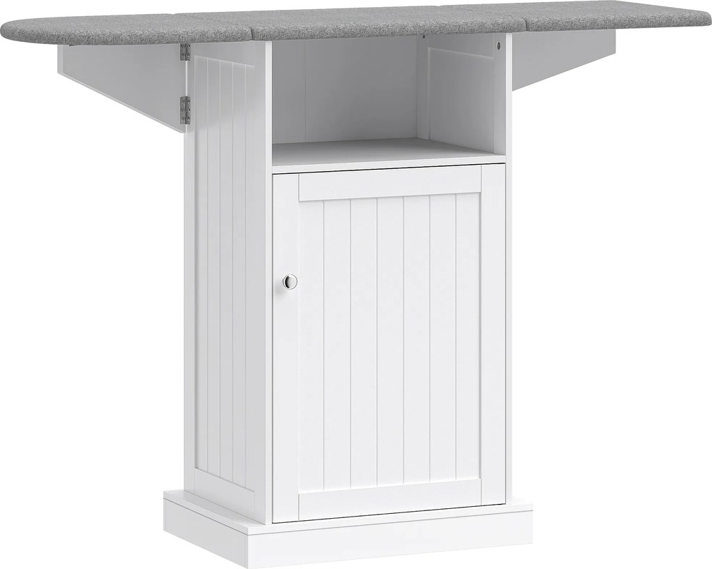 HOMCOM Dulap Compact cu Masă de Călcat Pliabilă pe Roți cu Raft Deschis și Dulap, 121x37x89 cm, Alb și Gri | Aosom Romania