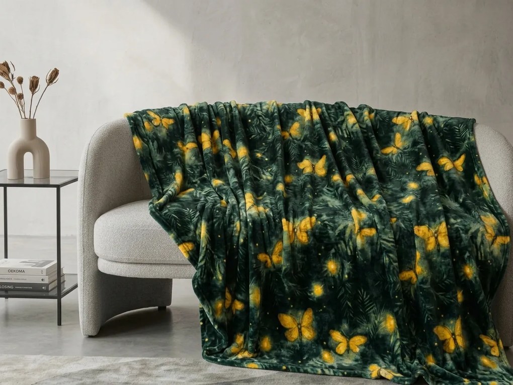 Patura microplus YELLOW BUTTERFLY, verde inchis Dimensiune: 160 x 200 cm