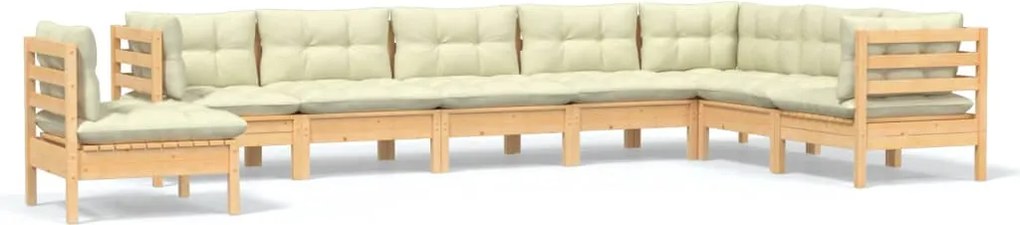 vidaXL Set mobilier de grădină cu perne crem, 8 piese, lemn masiv pin