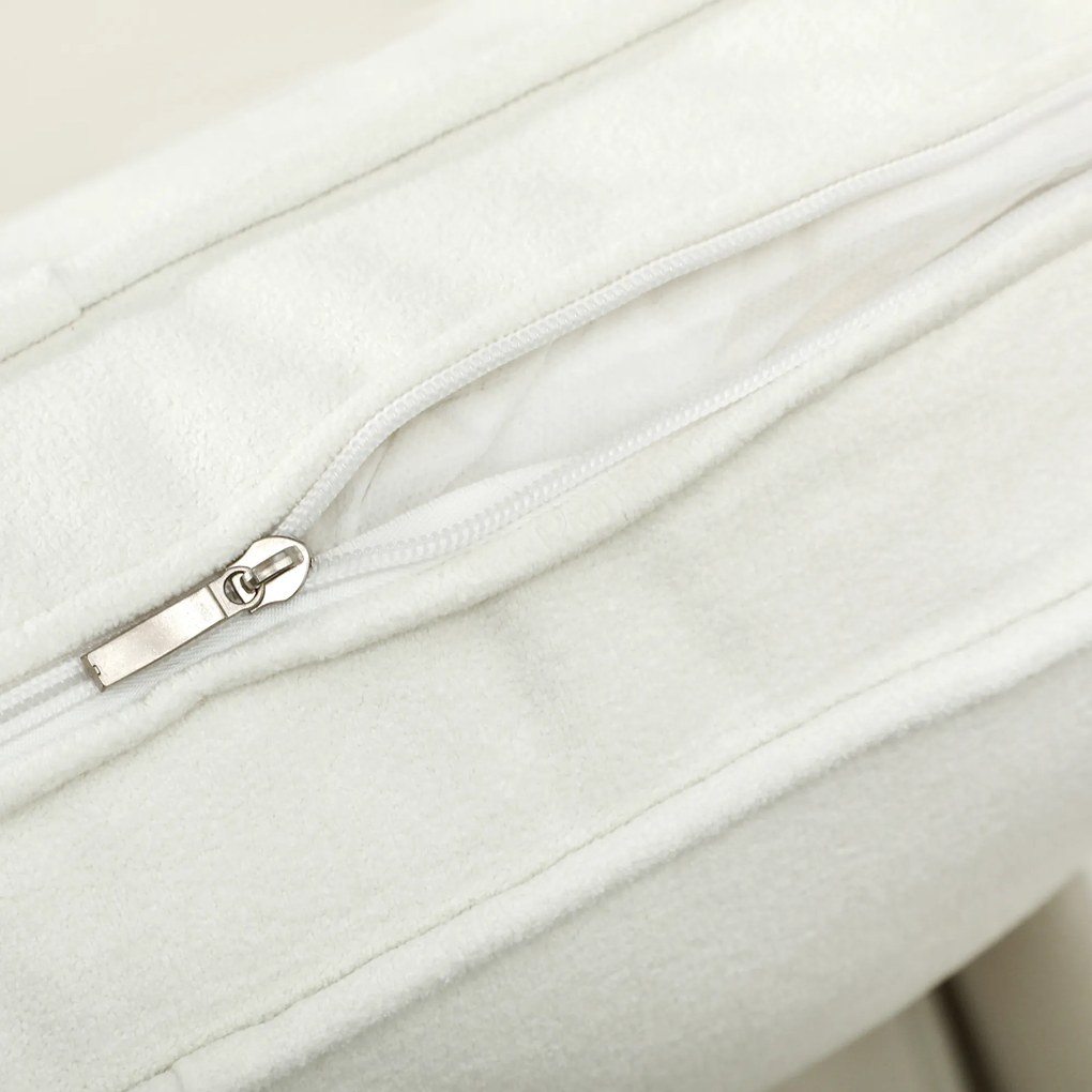 HOMCOM Canapea cu 3 locuri cu perne groase, lemn de cauciuc, acoperiș textil, canapea capitonată pentru sufragerie, birou, dormitor, crem-alb | Aosom Romania