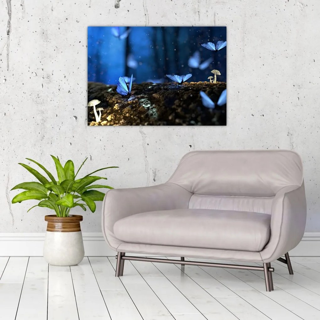 Tablou pe sticlă cu fluturi alabstre (70x50 cm)