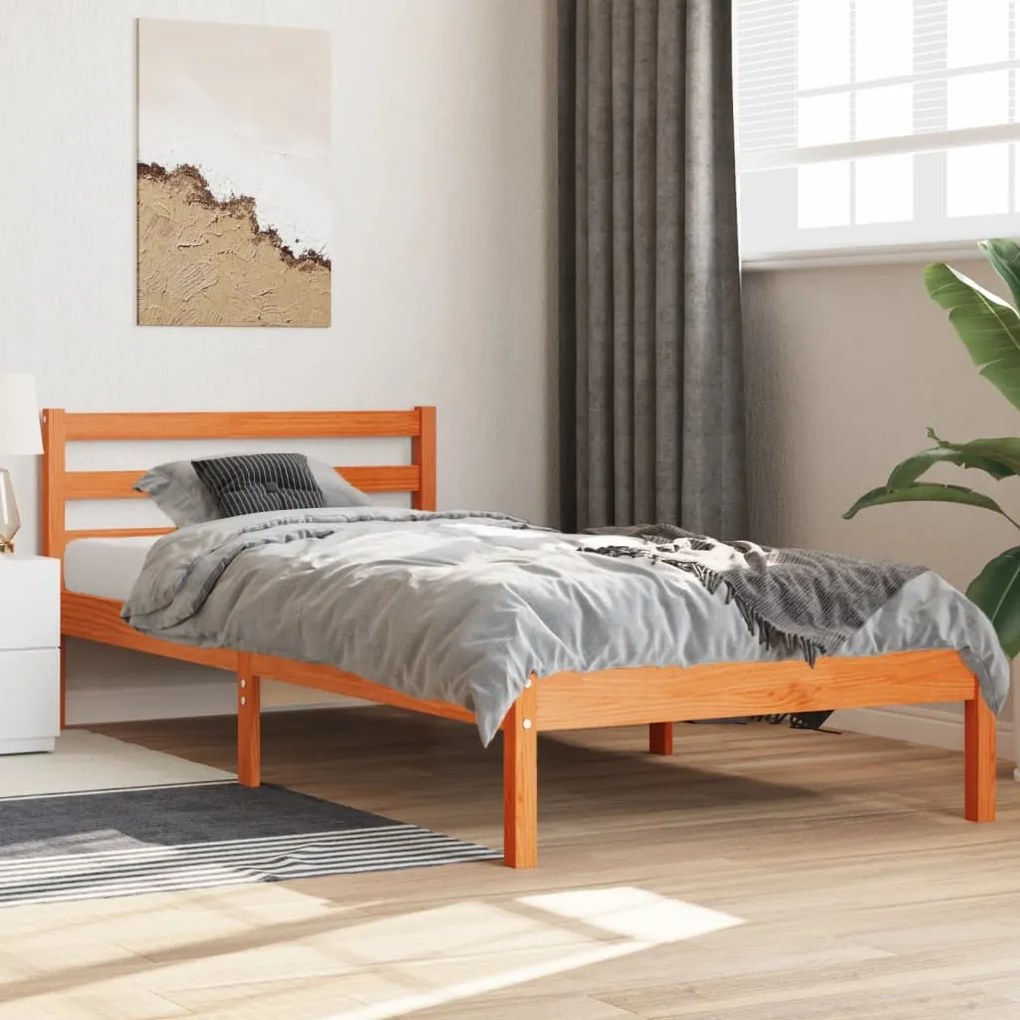 vidaXL Pat de zi fără saltea, maro ceruit, 90x200 cm, lemn masiv pin