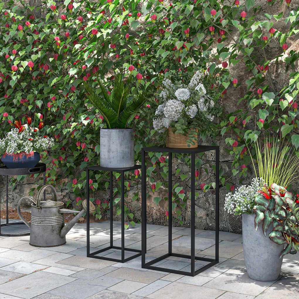 Outsunny Set de 2 Suporturi din Metal pentru Plante, Raft de Expunere a Florilor Stivuibil pentru Utilizare in Interior sau in Aer Liber | Aosom RO