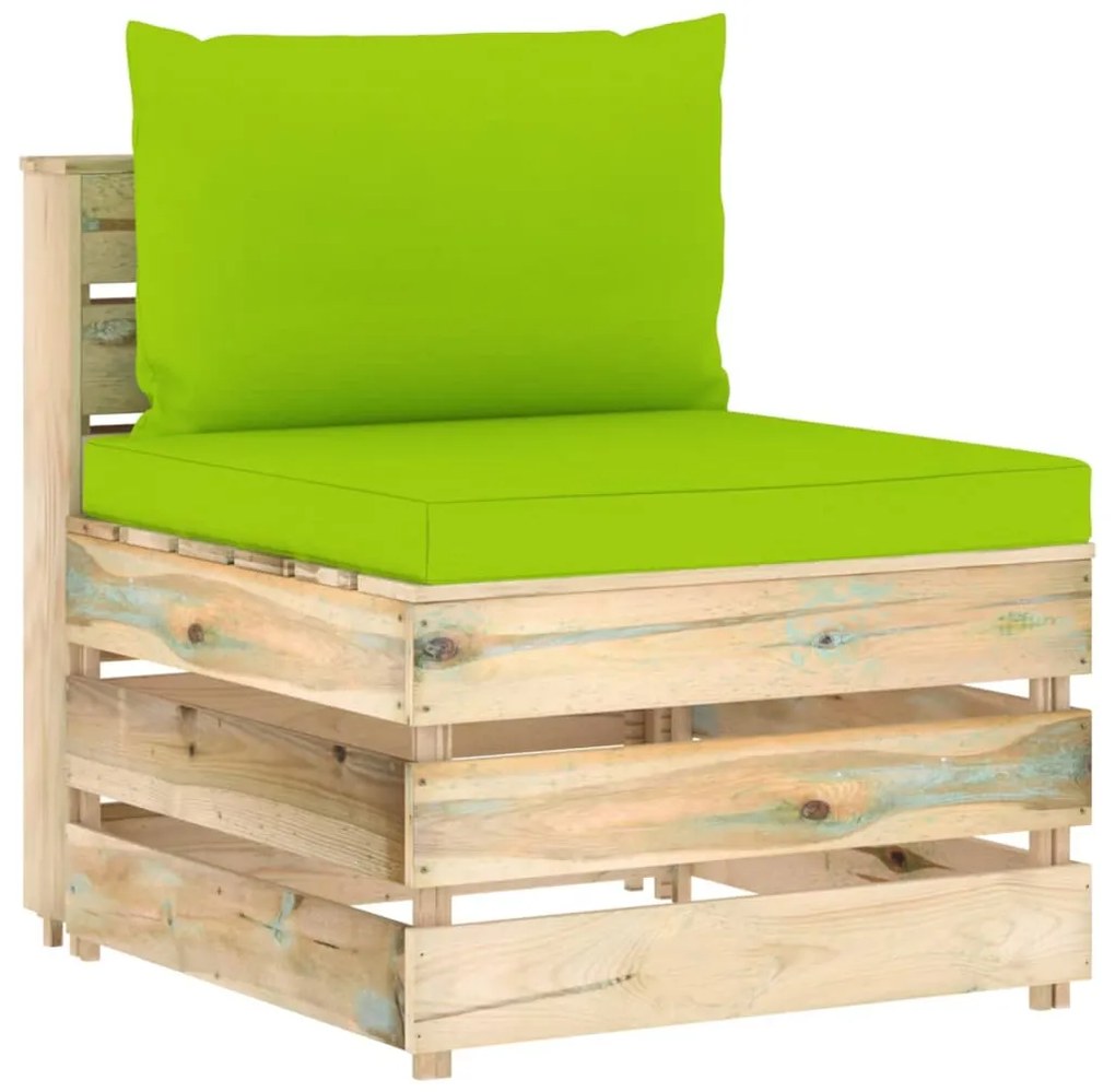 Canapea de mijloc modulara cu perne, lemn verde tratat 1, bright green and brown, canapea de mijloc
