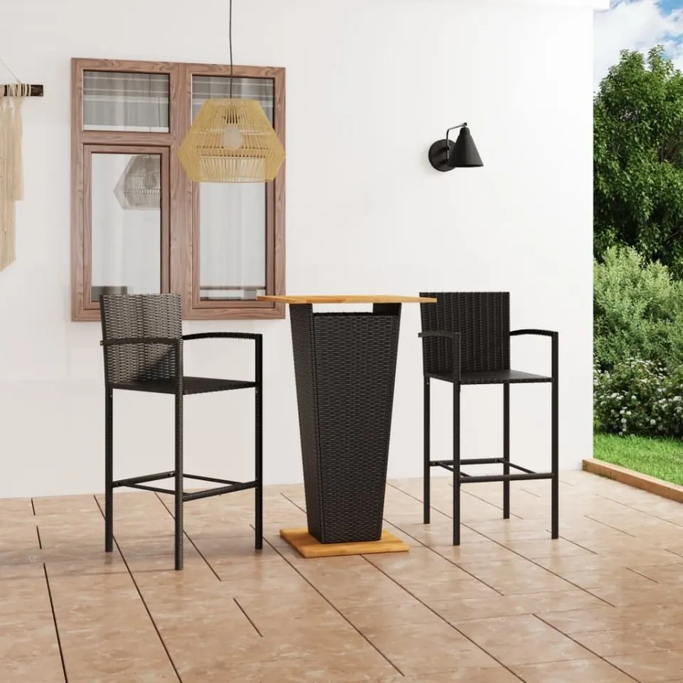 Set mobilier de bar de grădină, 3 piese, negru