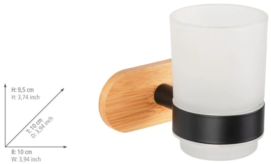 Suport pentru periuța de dinți negru/în culoare naturală autoadeziv din sticlă Orea Bamboo – Wenko