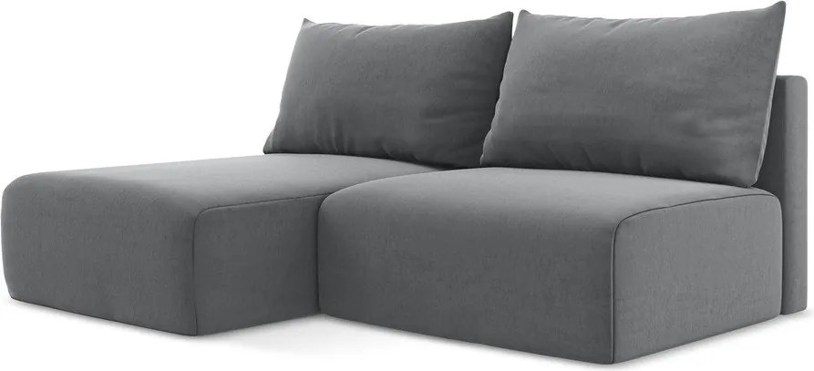 Colțar gri extensibil/cu spațiu de depozitare cu tapițerie din catifea (cu colț pe partea stângă/cu șezlong) Kalena – Makamii
