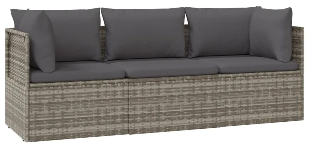 318679 vidaXL Set mobilier de grădină cu perne, 3 piese, gri, poliratan