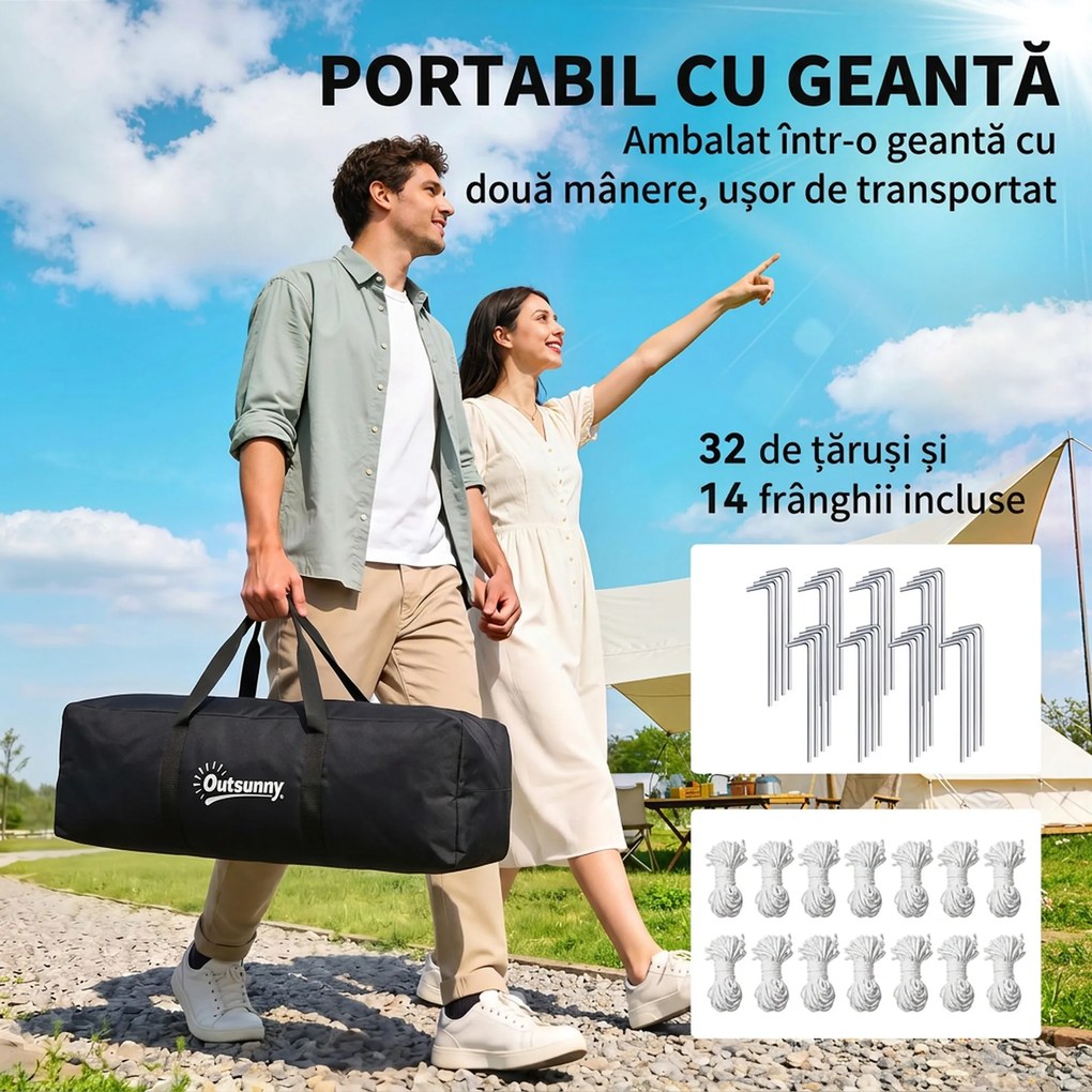 Outsunny Cort Camping 4-5 Persoane 2 Camere Familie Impermeabil Baldachin 590x245x193cm Gri | Aosom Romania