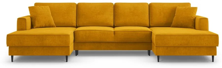 Coltar extensibil Fano 6 locuri  mustariu picioare negre – L323 x l174 x h89 cm