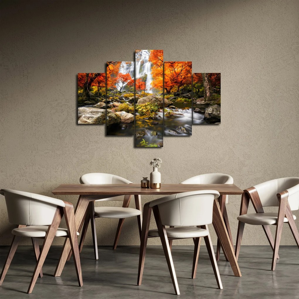 Tablou - Cascade în peisaj de toamnă, portocaliu (150x105 cm)