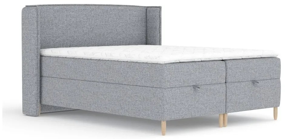 Pat boxspring gri cu spațiu de depozitare 200x200 cm Monpelli – Maison de Rêve