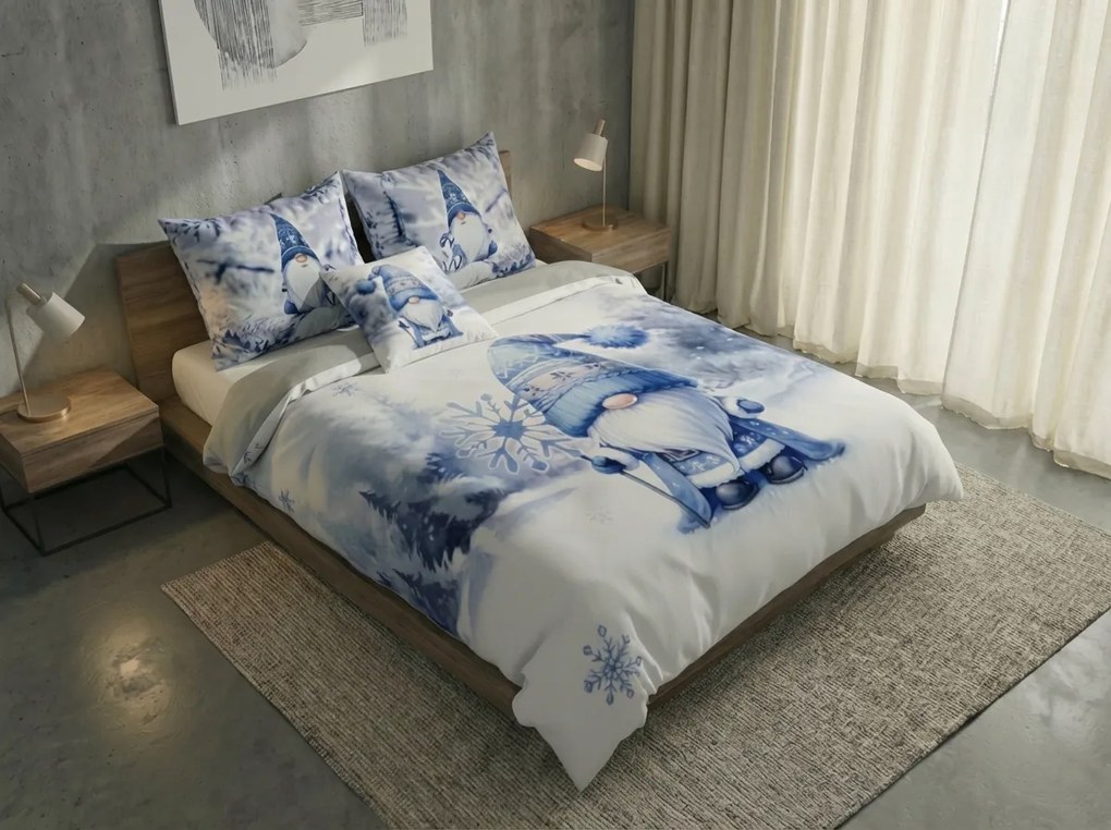 Lenjerie de pat 3D microflanel BLUE GNOME alb + fata de perna 40x50 cm gratuit Dimensiune lenjerie de pat: 70 x 90 cm | 140 x 200 cm