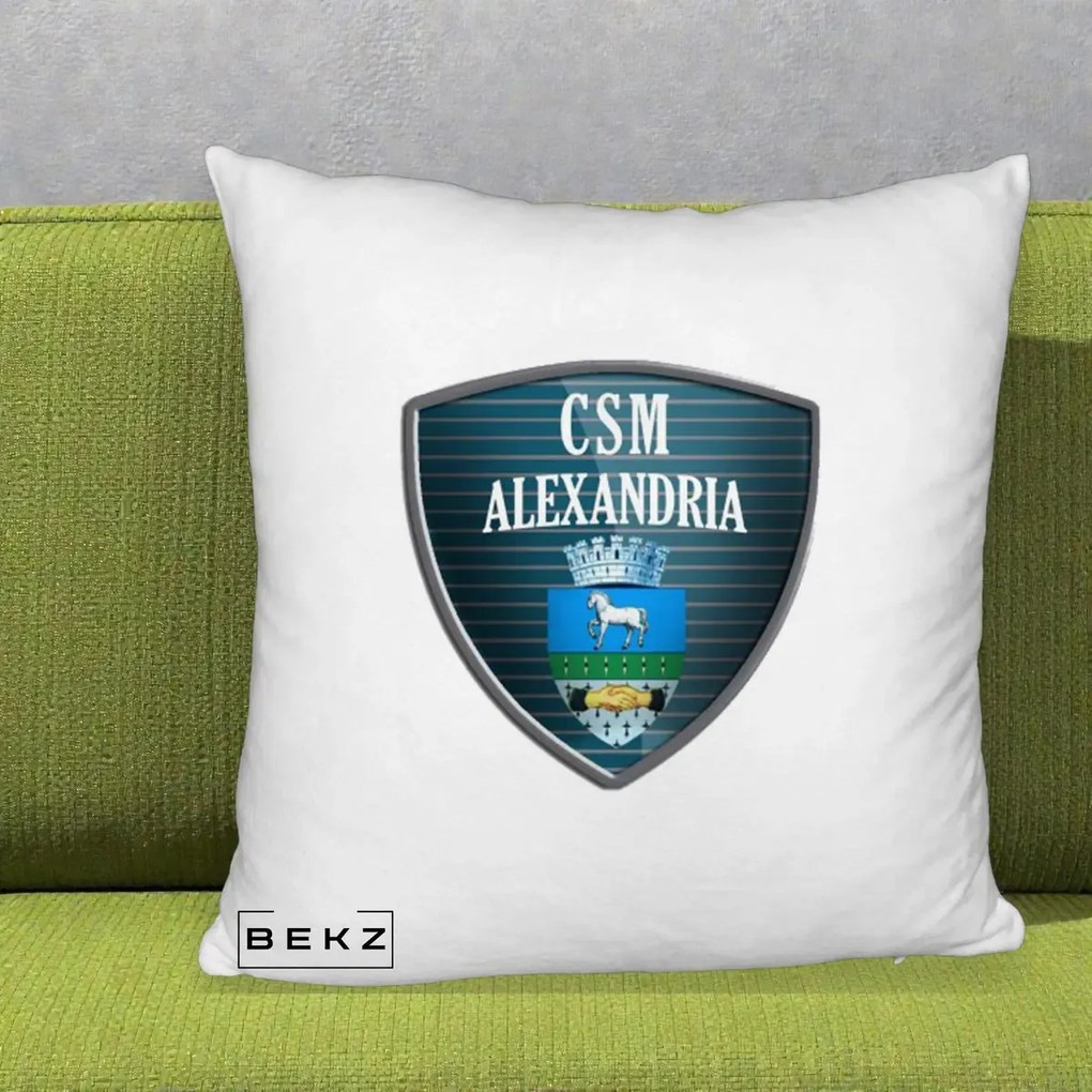 Perna Personalizata CSM Alexandria Fotbal, 40x40 cm, Alb Pufos, Husa Detasabila, Perna Inclusa, BEKZ®