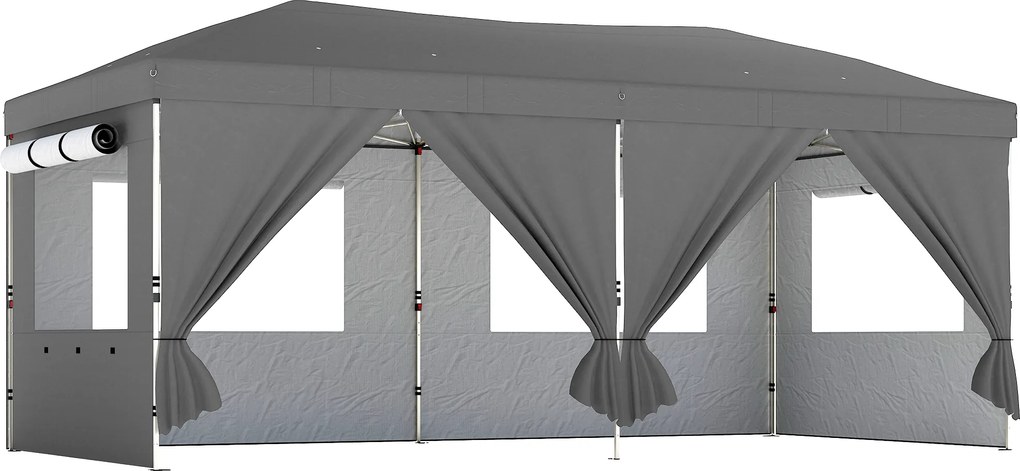 Outsunny Pavilion de grădină 3 x 6 m pop up pavilion pliant reglabil pe înălțime protecție UV50+ montaj ușor gri închis | Aosom Romania