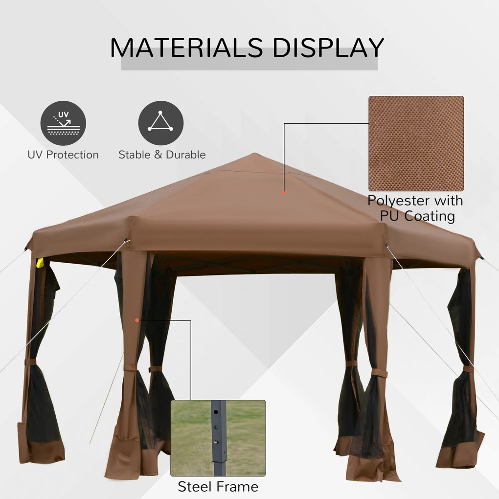 Outsunny Foisor de Gradina pliabil cu Plasa de tantari 3.6x3.6x2.6m Maro