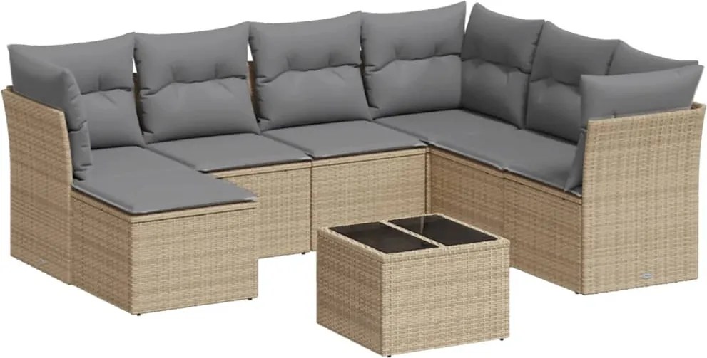 vidaXL Set canapele de grădină, 8 piese, cu perne, bej, poliratan