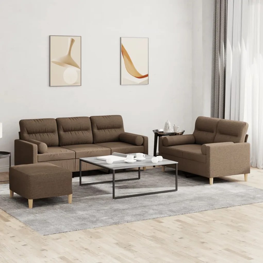 3201627 vidaXL Set de canapele cu perne, 3 piese, maro, textil