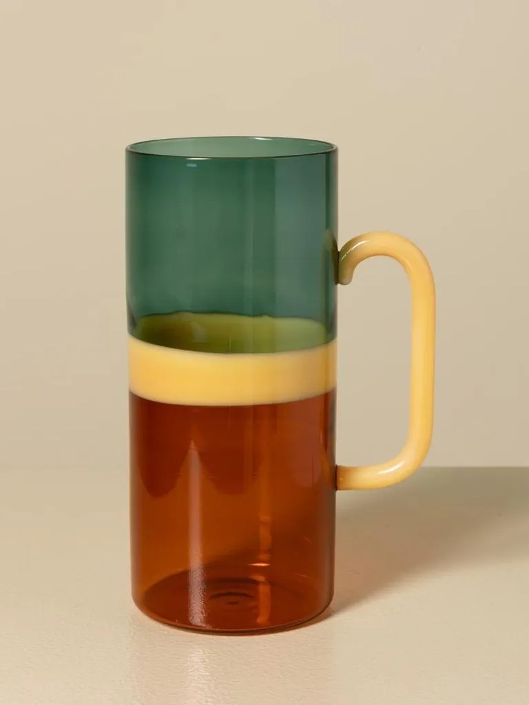 Carafă din sticlă borosilicată bicoloră, verde și portocaliu cu mâner galben, 20 × 9 cm, „Twiggy"