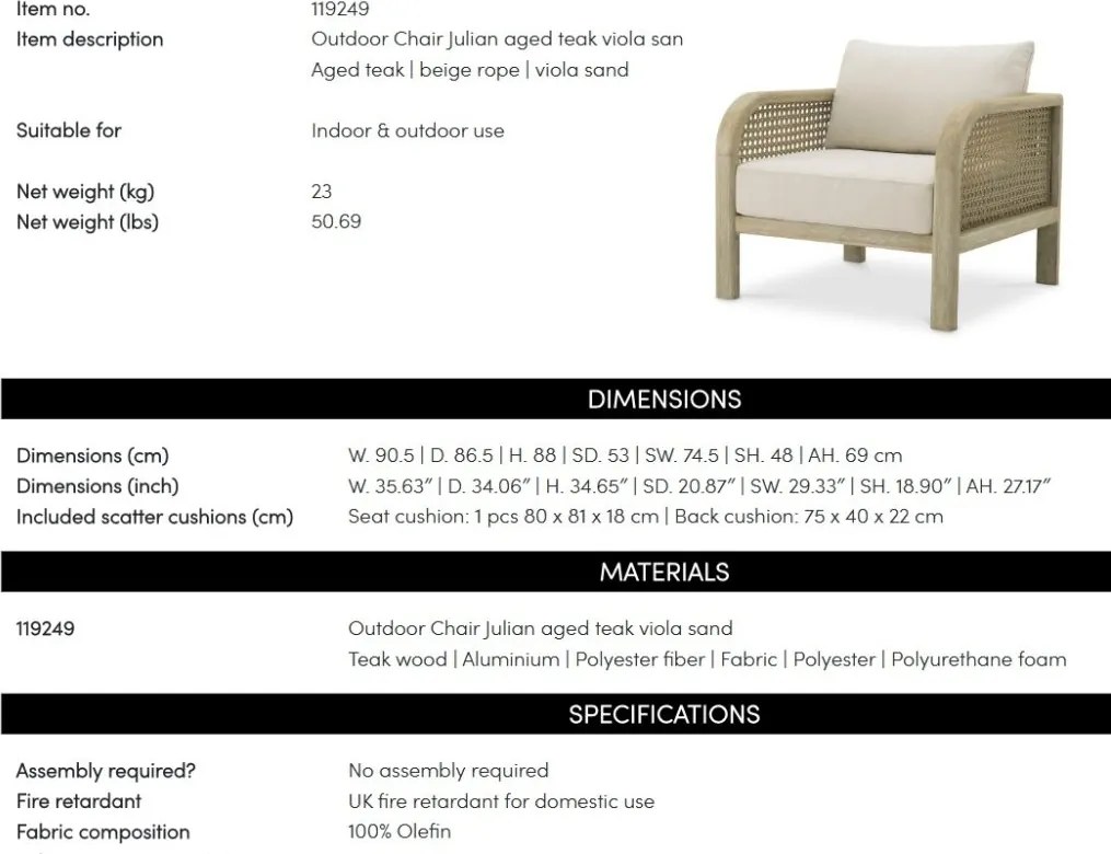 Fotoliu LUX Pentru Exterior, Gradina sau Terasa, Julian