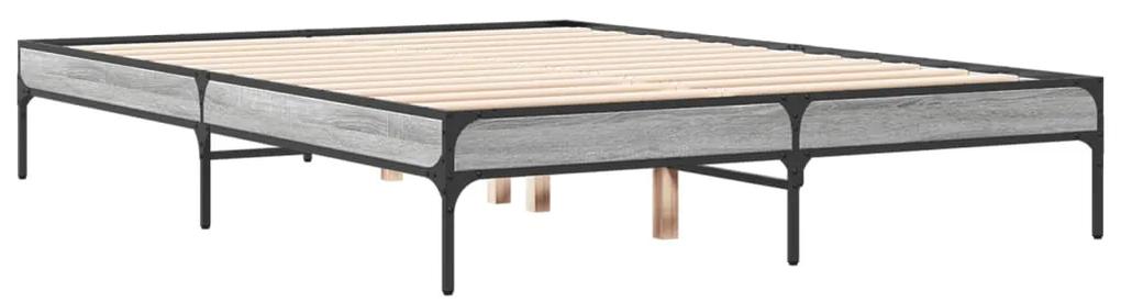 845024 vidaXL Cadru de pat, gri sonoma, 120x200 cm, lemn prelucrat și metal