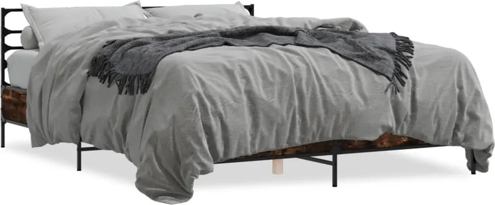 vidaXL Cadru de pat, stejar fumuriu 160x200 cm lemn prelucrat și metal