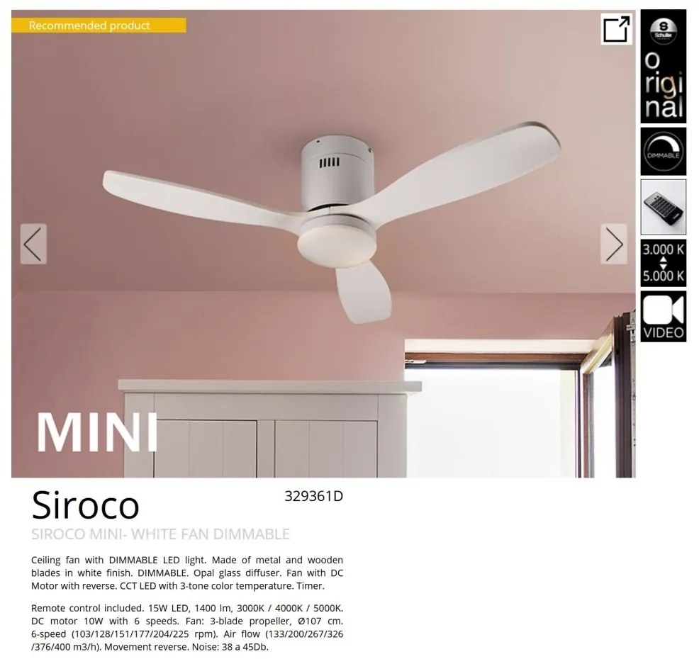 Lustra LED cu Ventilator si telecomanda Siroco MINI alb