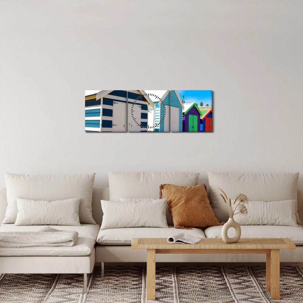 Tablou - Plaja Brighton, Melbourne, Australia (cu ceas) (90x30 cm)