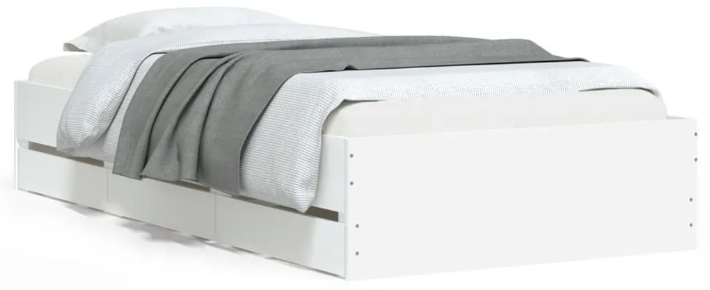 3207329 vidaXL Cadru de pat cu sertare, alb, 75x190 cm, lemn prelucrat