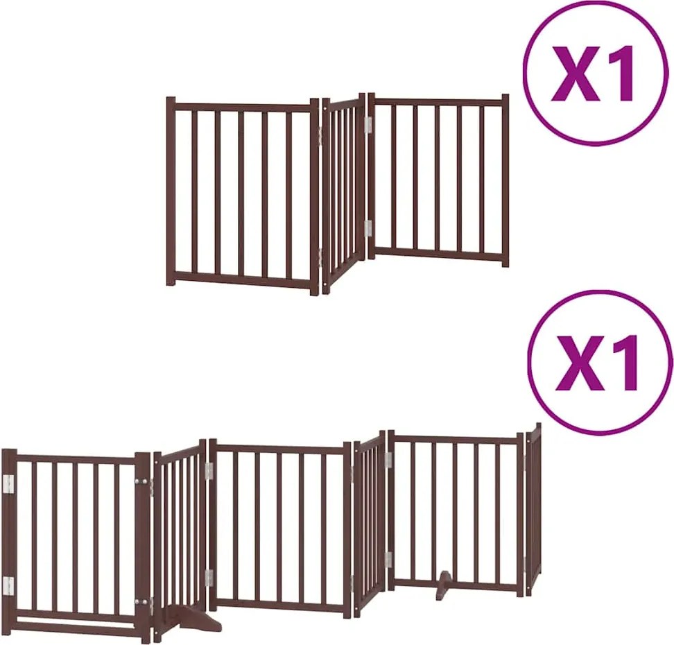 vidaXL Poartă câini pliabilă cu ușă 9 panouri maro, 450 cm, lemn plop
