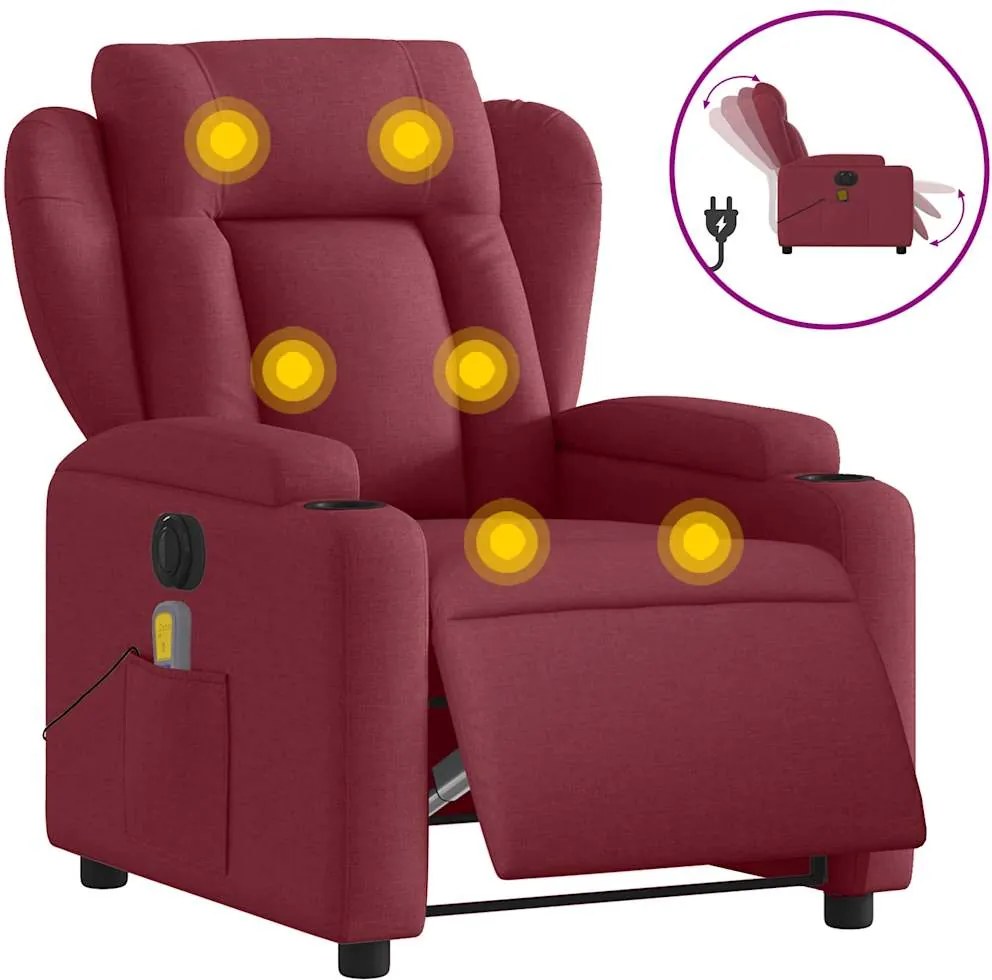 vidaXL Fotoliu electric de masaj rabatabil, roșu vin, textil
