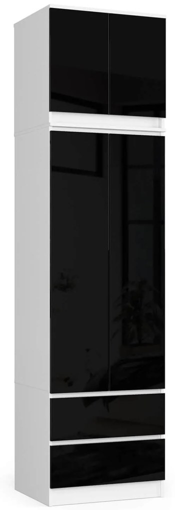 Dulap de haine Slots (alb + negru lucios) (cu suprastructură). 1117384