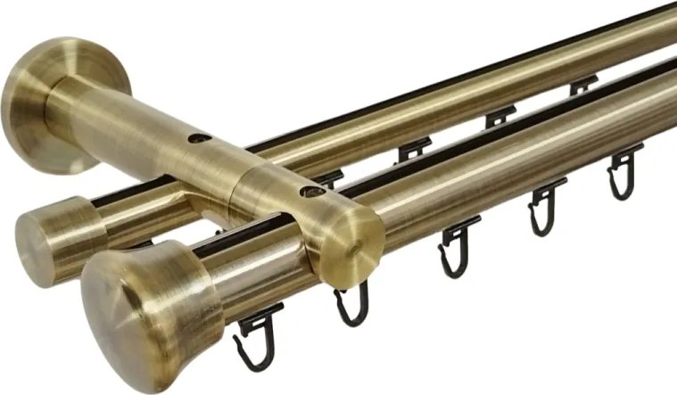 Galerie dublă Fulda 25/19 mm aur antic – țeavă profil, prindere perete (Alege marime: 140 cm)