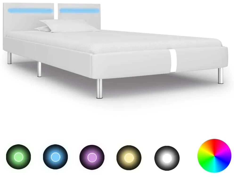 Cadru de pat cu led, alb, 90 x 200 cm, piele artificială