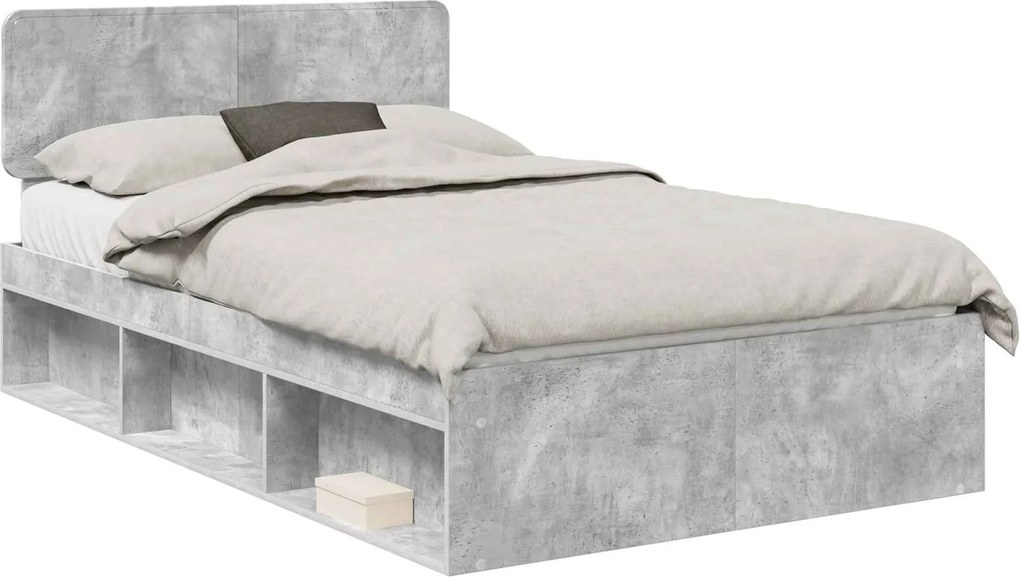 vidaXL Cadru de pat Gri Concret 135 x 190 cm Lemn de pin masiv