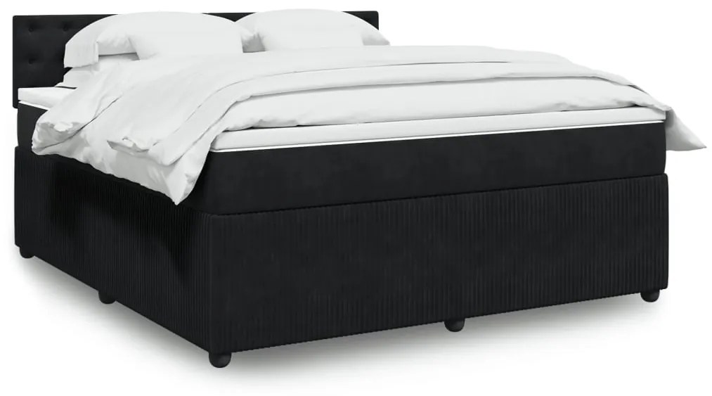 3290120 vidaXL Pat box spring cu saltea, negru, 180x200 cm, catifea