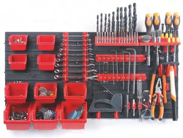 Panou suspendat 80 x 16,5 x 40 cm, 10 cutii + 22 suporturi, negru/rosu