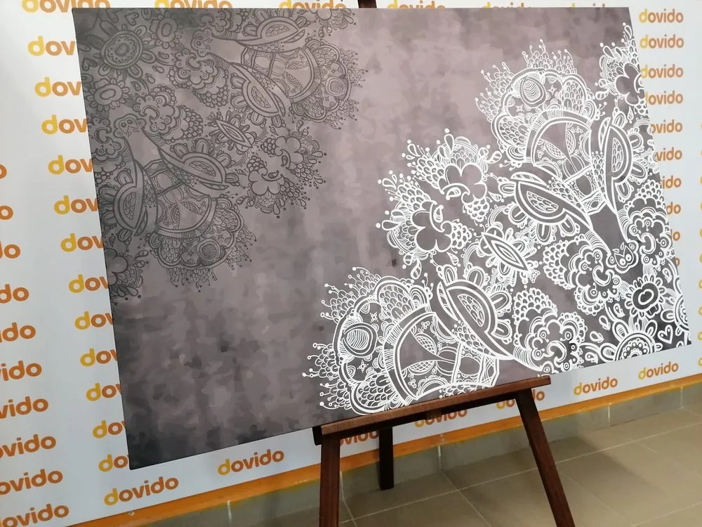 Tablou elementele unei Mandale florale în design alb-negru
