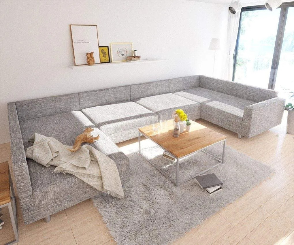 Colțar U XXL cu taburet inclus Justin Grey 400x200 cm