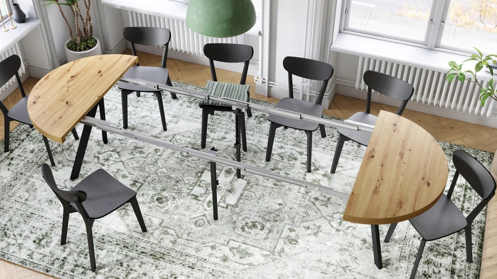Mazzoni VITO Stejar Artisan/picioare negre - MASĂ MARE ROTUNDĂ Ø110 EXTENSIBILĂ PÂNĂ LA 310 cm CU PICIOARE Y LOFT/INDUSTRIALĂ