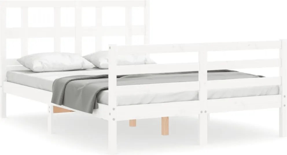 vidaXL Cadru de pat cu tăblie, 140x190 cm, alb, lemn masiv