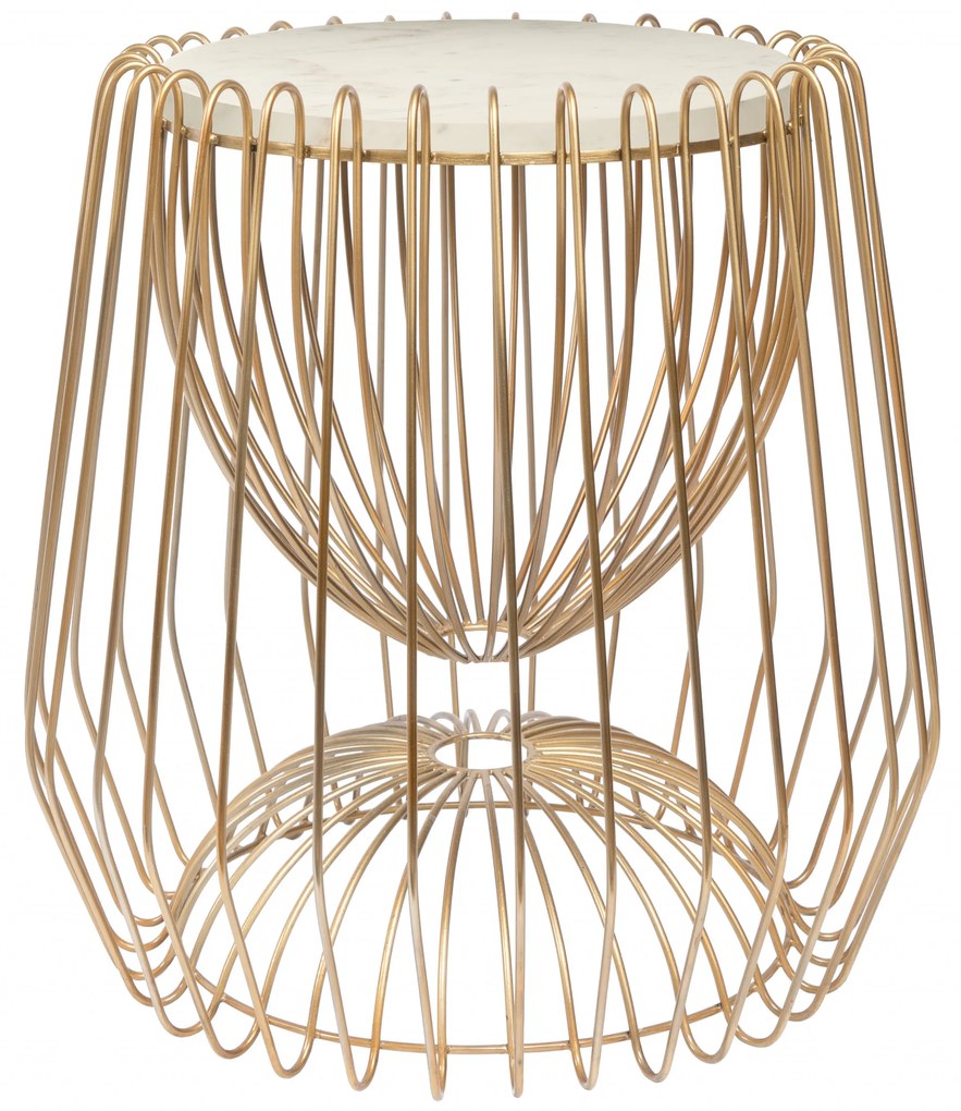 Masuta de cafea rotunda din marmura si fier 50x50x51 cm alb/auriu