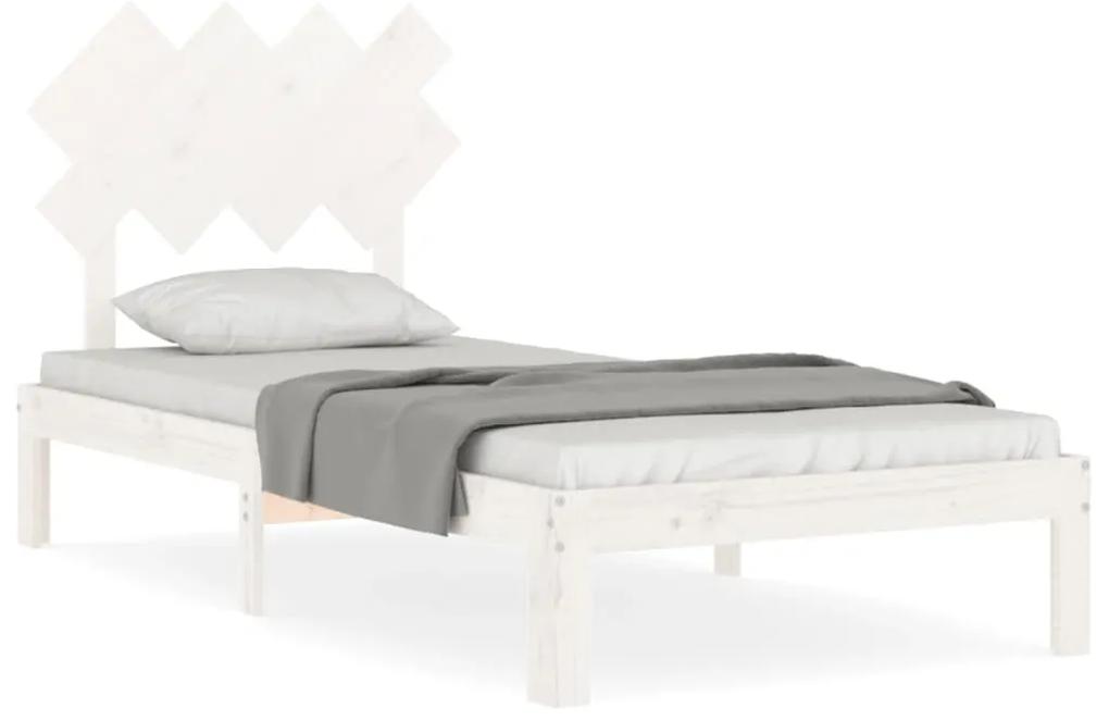 3193692 vidaXL Cadru de pat cu tăblie single, alb, lemn masiv
