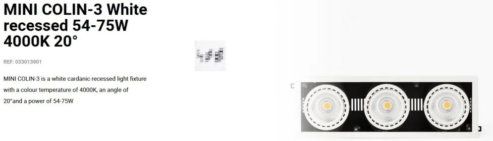 Spot LED incastrabil MINI COLIN-3 White recessed 54-75W 4000K 20°