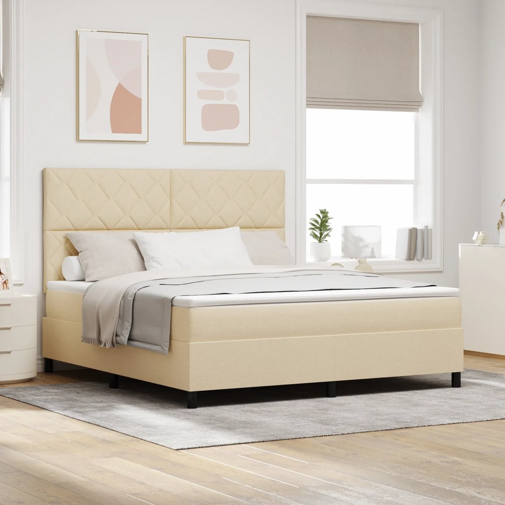 vidaXL Pat cu saltea cu arcuri și LED în crem - 180 x 200 cm din țesătură