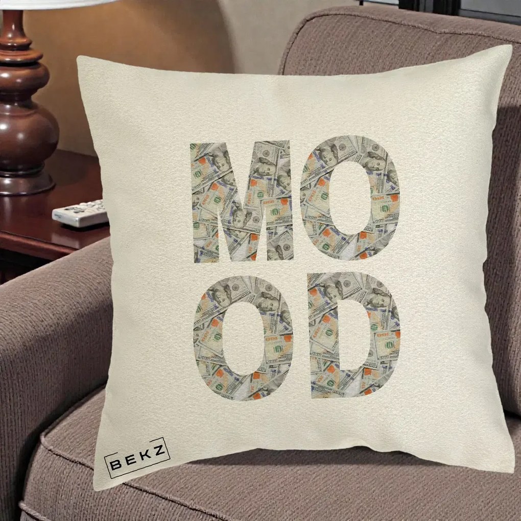 Perna Decorativa MOOD Money Grafic Urban, 40x40 cm, Ecru, Husa Detasabila, Perna Inclusa, BEKZ®